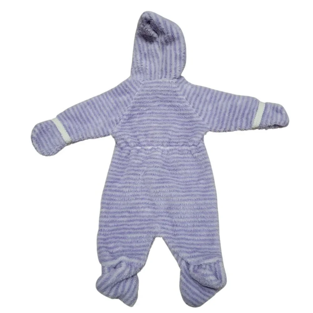 VTG 1983 Winnie The Pooh Purple Striped Infant Newborn Fleece Coverall USA Sears